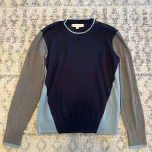Loft Colorblock Sweater in Navy, Gray, and Light Blue